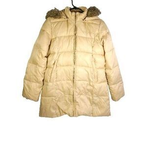 BABY PHAT Women's VTG Y2K Medium Beige Faux Fur Trim Hood Parka Puffer Coat